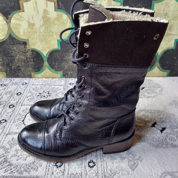 Steve Madden Leather & Faux Fur Combat Boots - Picture 4 of 9